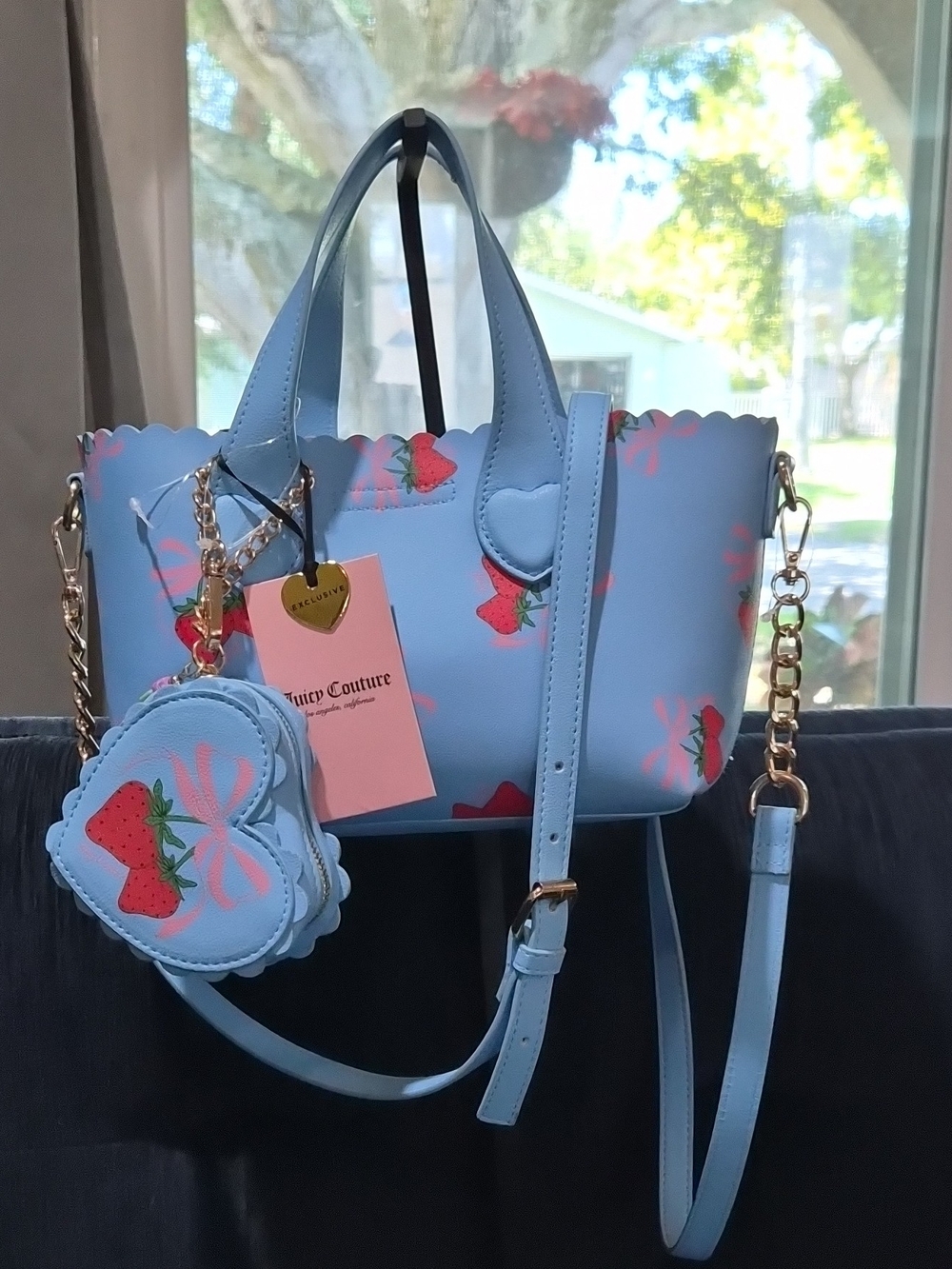 Juicy Couture Blue Strawberry Scallop Tote with Heart Coin Pouch - Picture 8 of 8